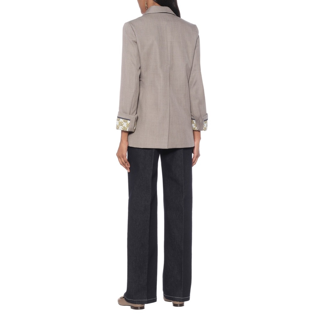 Chloe Wool Twill Jacket Side Tie Blazer Grey France Embroidered Belted Belt Rare - Picture 2 of 15